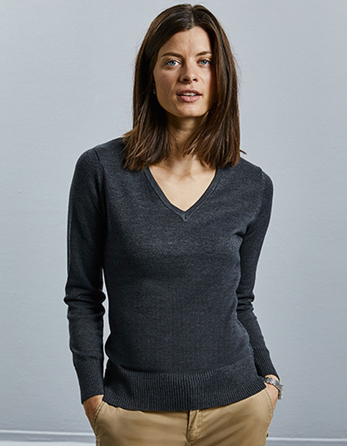 Ladies' Knitted V-Neck Pullover Russell 710F