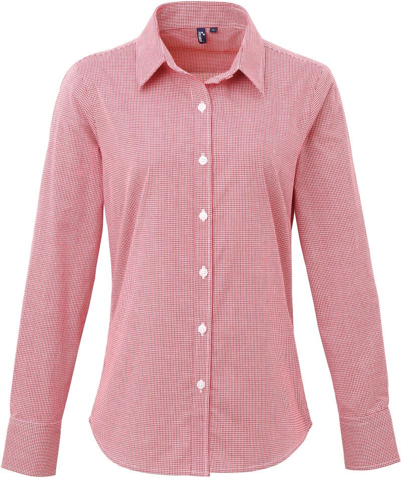 Ladies Micro-Check Long Sleeve Shirt Premier PR320