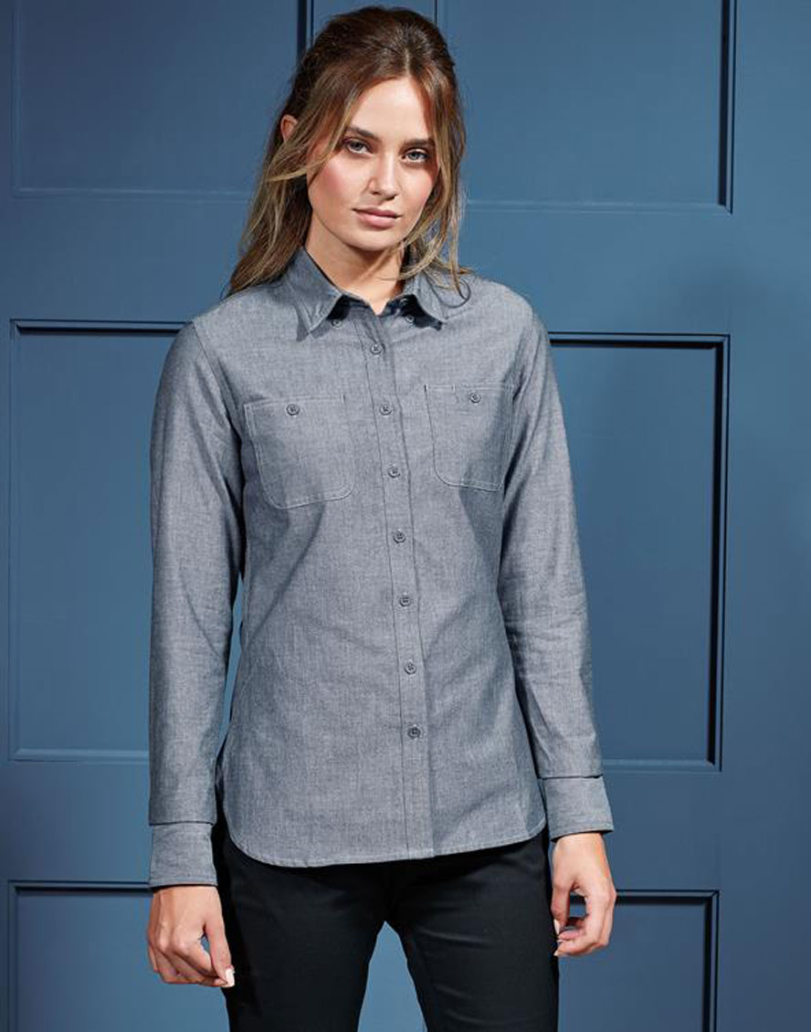 Women`s Organic Chambray Fairtrade Long Sleeve Shirt Premier PW347