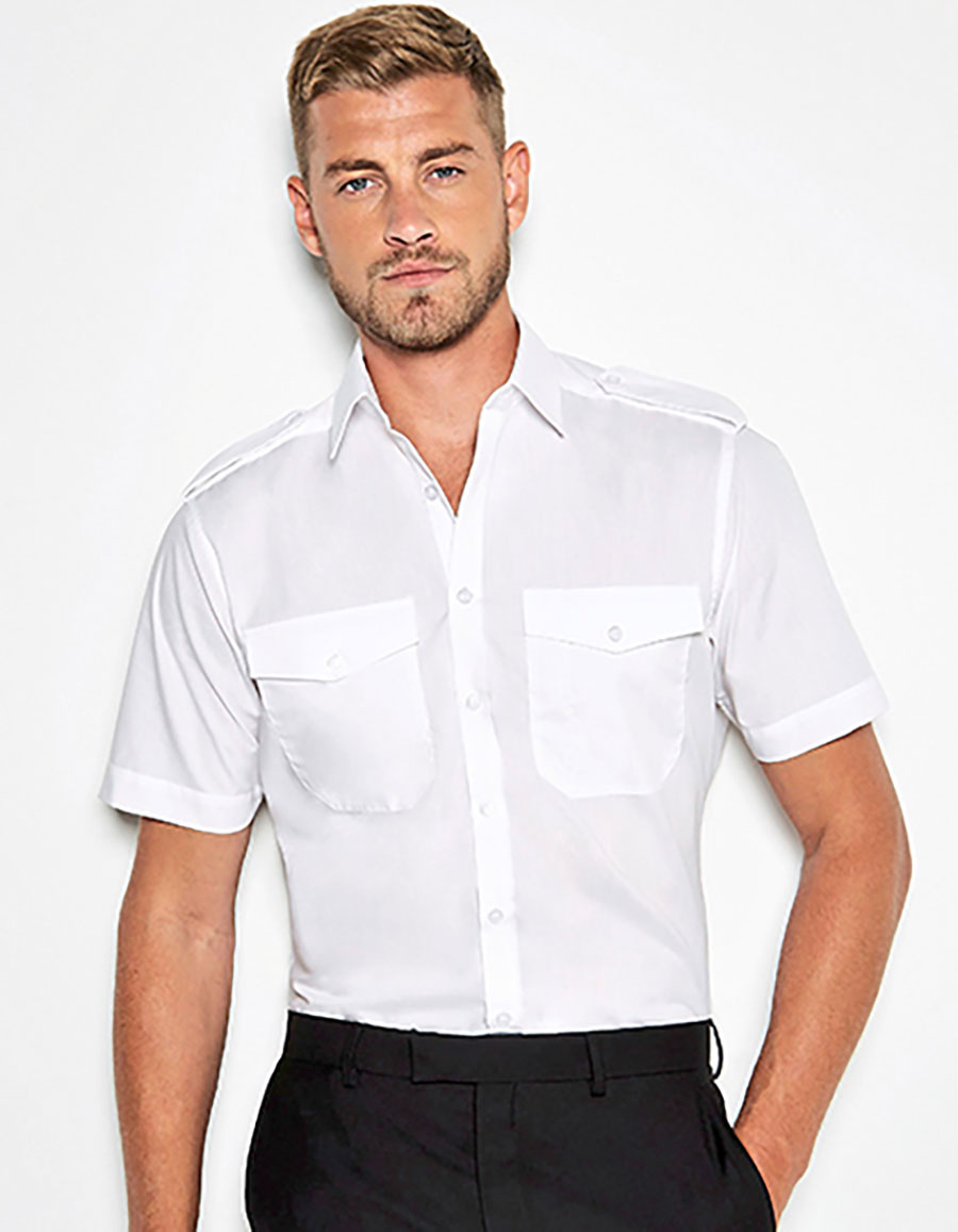 Men`s Tailored Fit Pilot Shirt Short Sleeve Kustom Kit K133