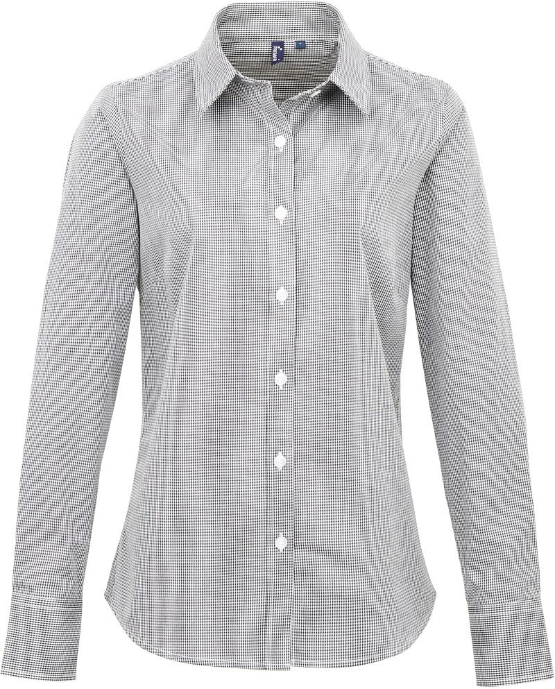 Ladies Micro-Check Long Sleeve Shirt Premier PR320